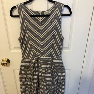 Neiman Marcus Linen Striped Fit and Flare Dress